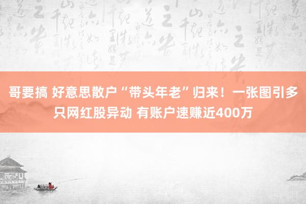 哥要搞 好意思散户“带头年老”归来！一张图引多只网红股异动 有账户速赚近400万