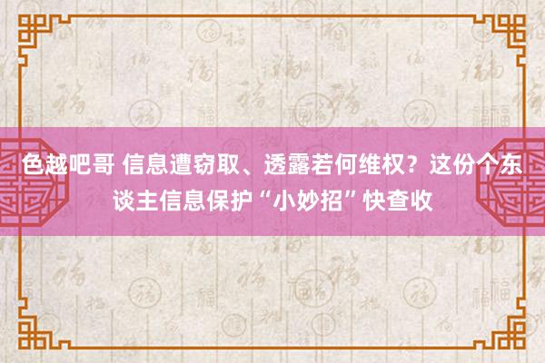 色越吧哥 信息遭窃取、透露若何维权？这份个东谈主信息保护“小妙招”快查收