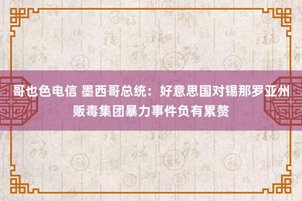 哥也色电信 墨西哥总统：好意思国对锡那罗亚州贩毒集团暴力事件负有累赘