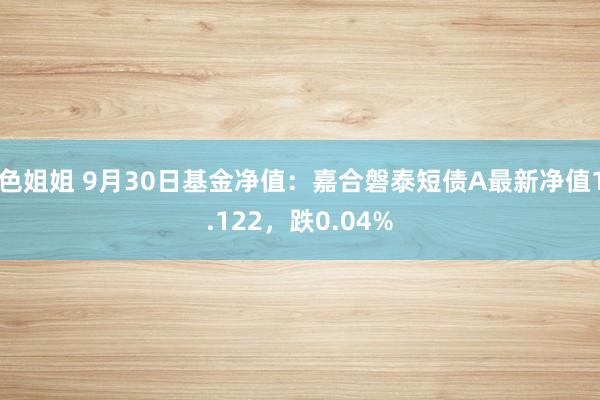 色姐姐 9月30日基金净值：嘉合磐泰短债A最新净值1.122，跌0.04%