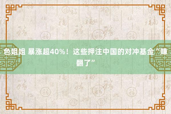 色姐姐 暴涨超40%！这些押注中国的对冲基金“赚翻了”