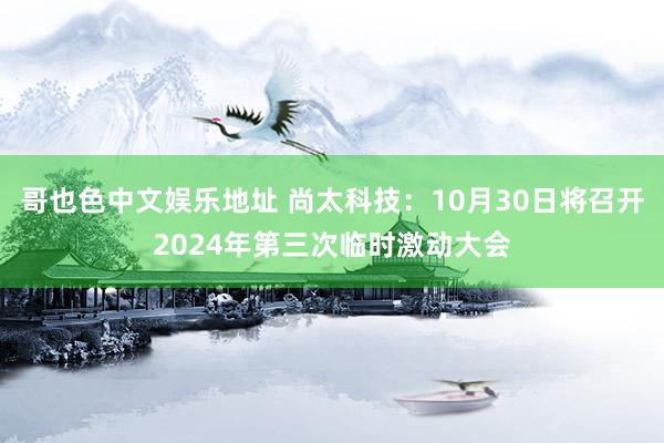 哥也色中文娱乐地址 尚太科技：10月30日将召开2024年第三次临时激动大会