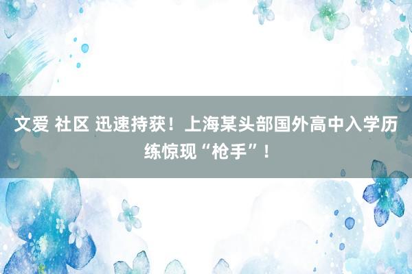 文爱 社区 迅速持获！上海某头部国外高中入学历练惊现“枪手”！