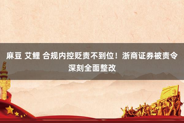 麻豆 艾鲤 合规内控贬责不到位！浙商证券被责令深刻全面整改