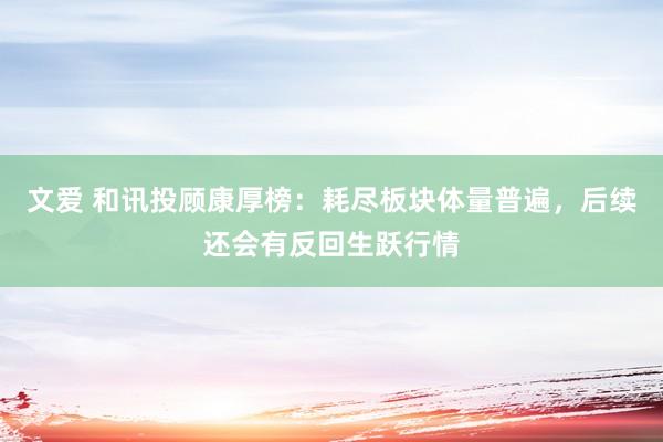 文爱 和讯投顾康厚榜：耗尽板块体量普遍，后续还会有反回生跃行情